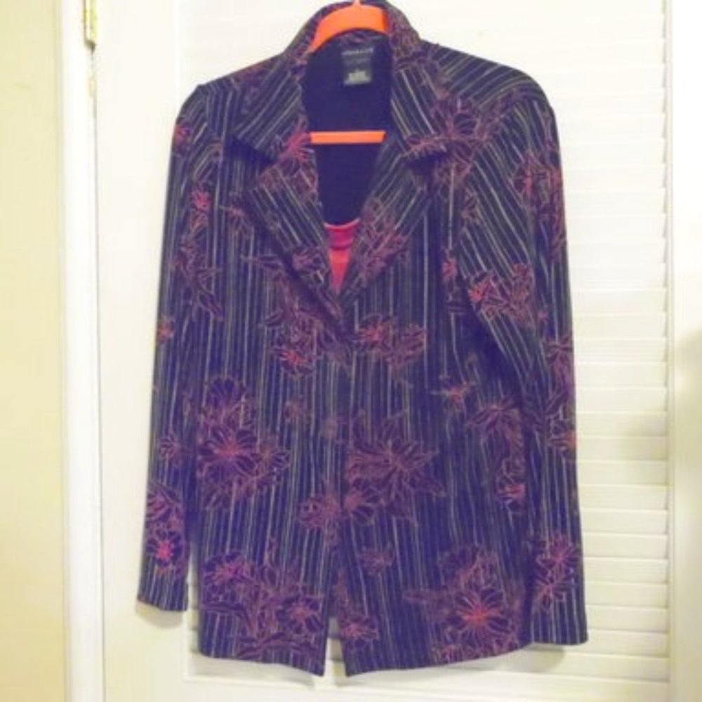 Citiknits Floral & Pinstripe Design Jacket Size Large